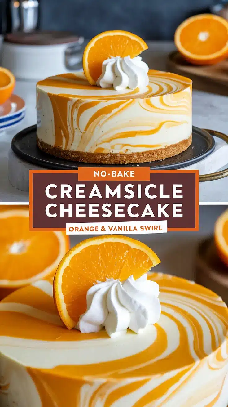 No-Bake Creamsicle Cheesecake (Orange & Vanilla Swirl)
