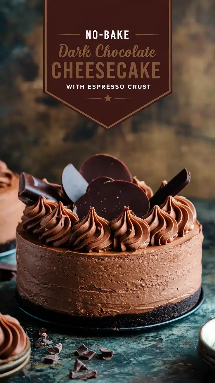 No-Bake Dark Chocolate Cheesecake with Espresso Crust