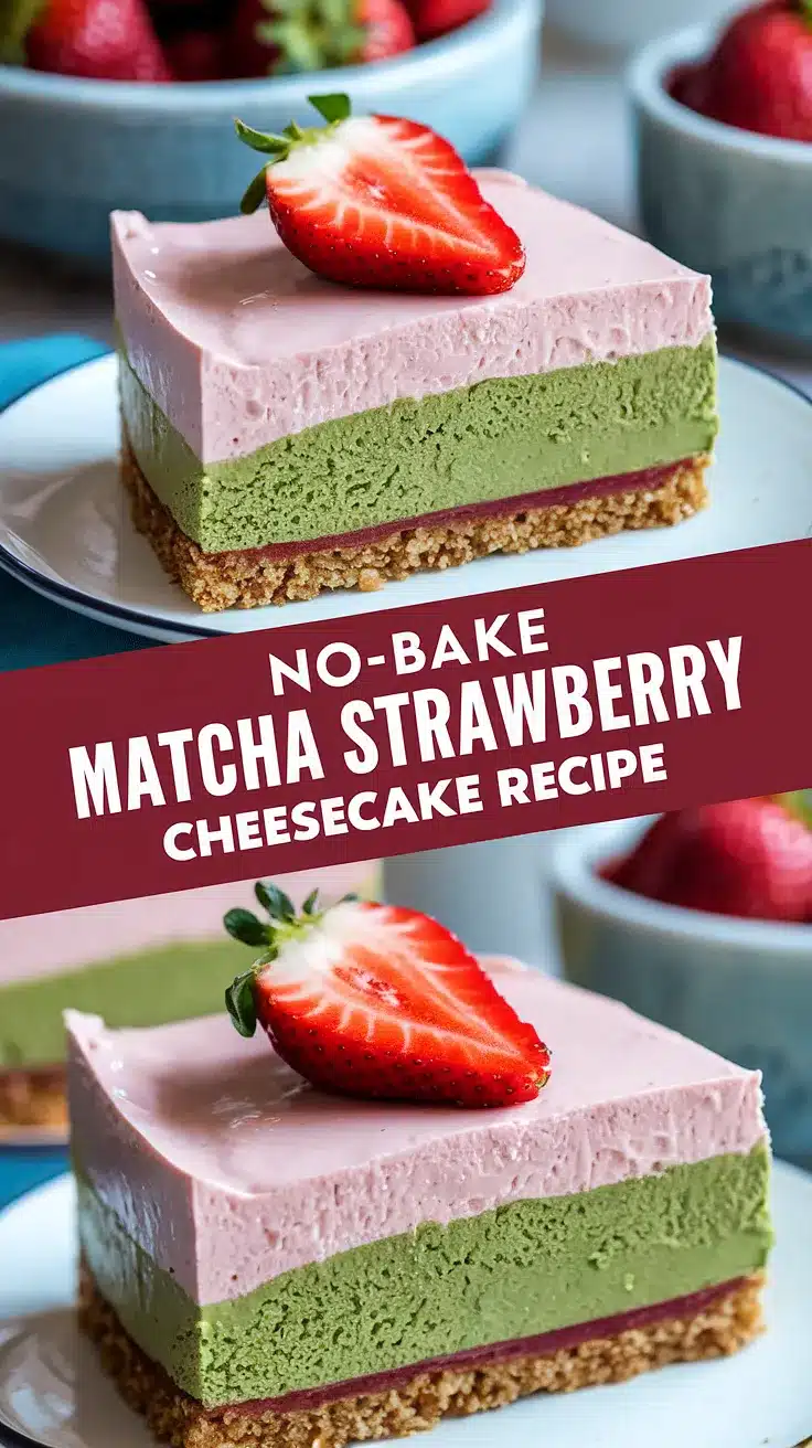 No-Bake Matcha Strawberry Cheesecake
