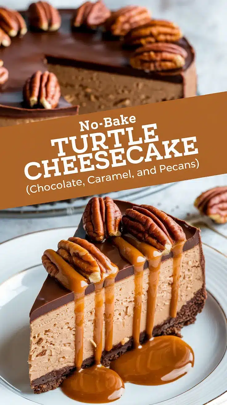 Dreamy No-Bake Turtle Cheesecake (Chocolate, Caramel, and Pecans) 1 No-Bake Turtle Cheesecake (Chocolate, Caramel, and Pecans