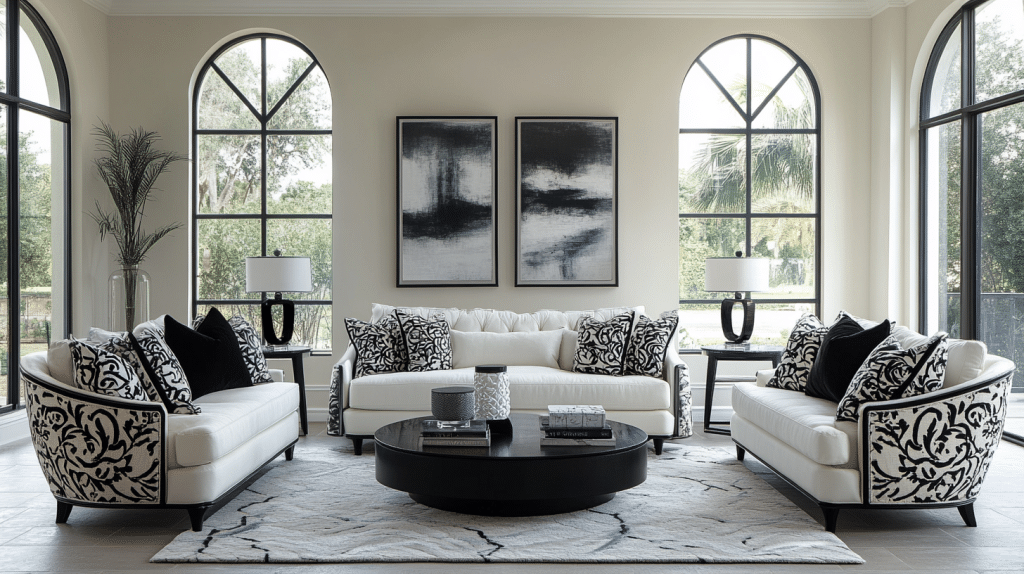 black and white living room decor