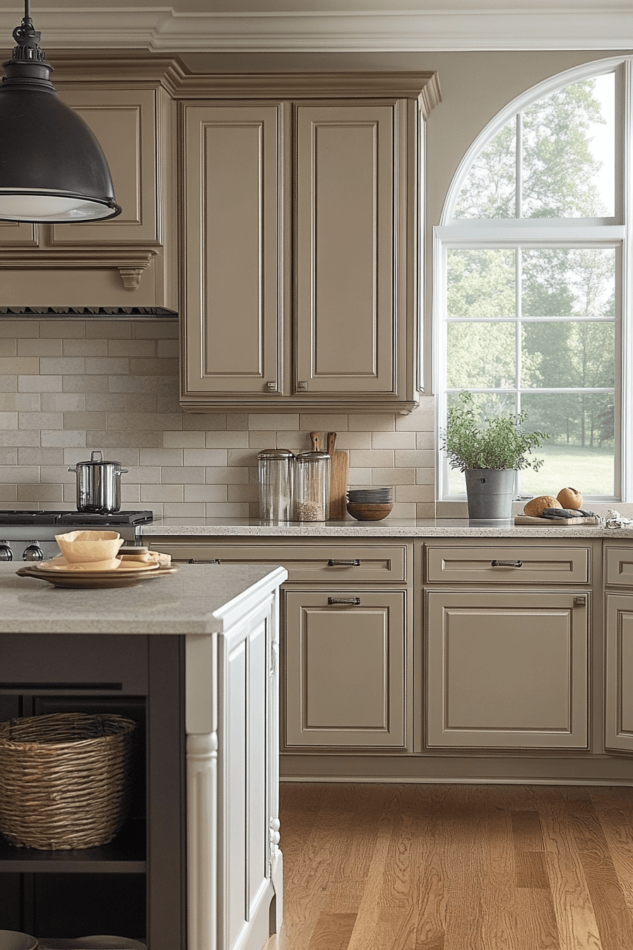 greige kitchen cabinets
