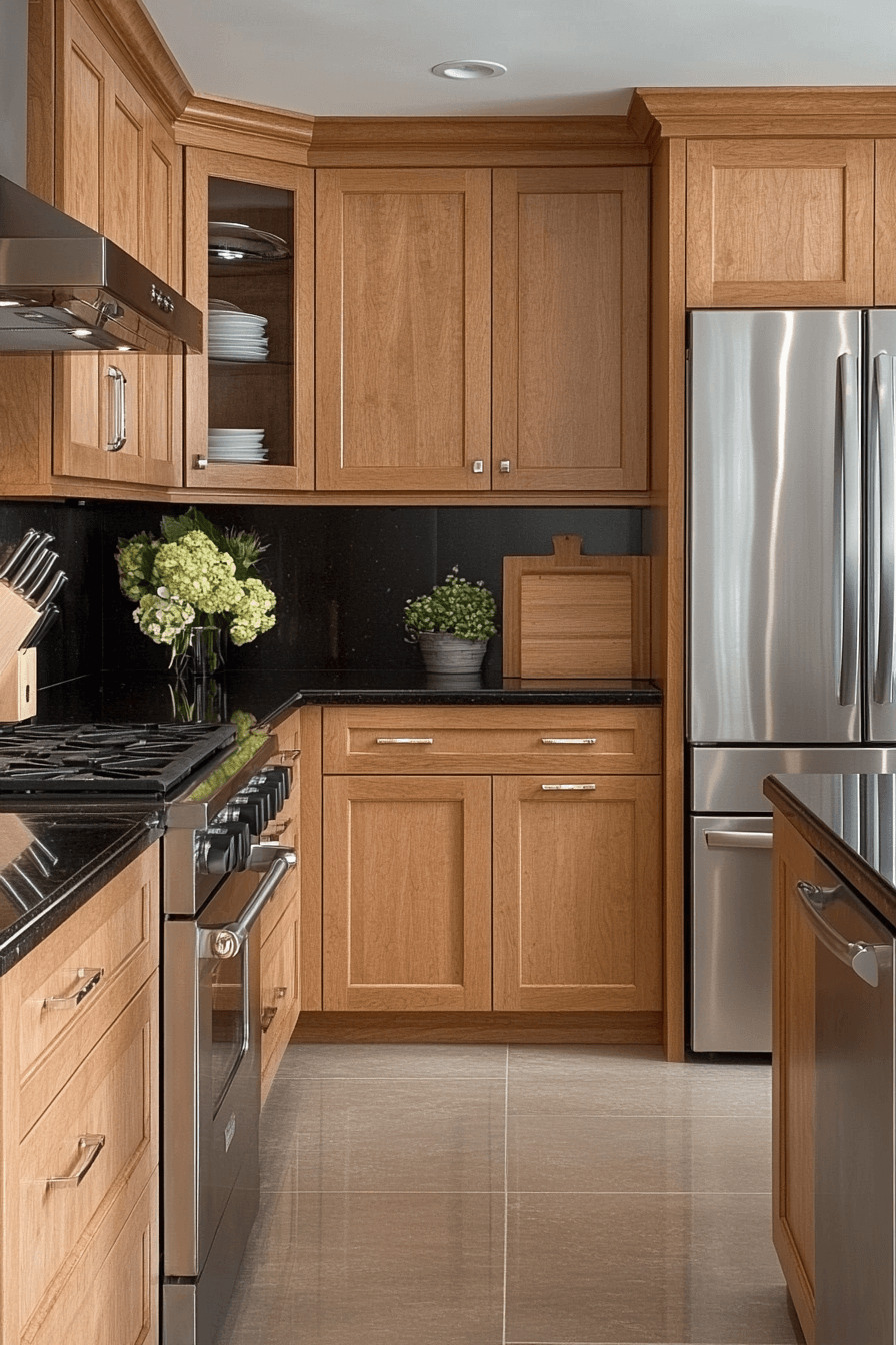 brown cabinets kitchen