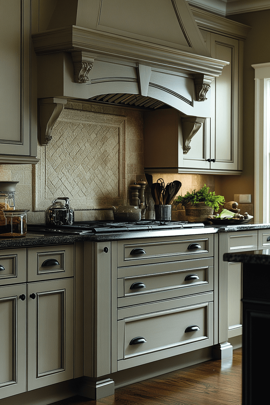 greige kitchen cabinets