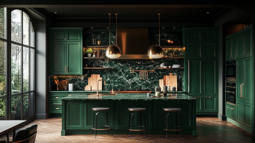 dark green kitchen cabinets
