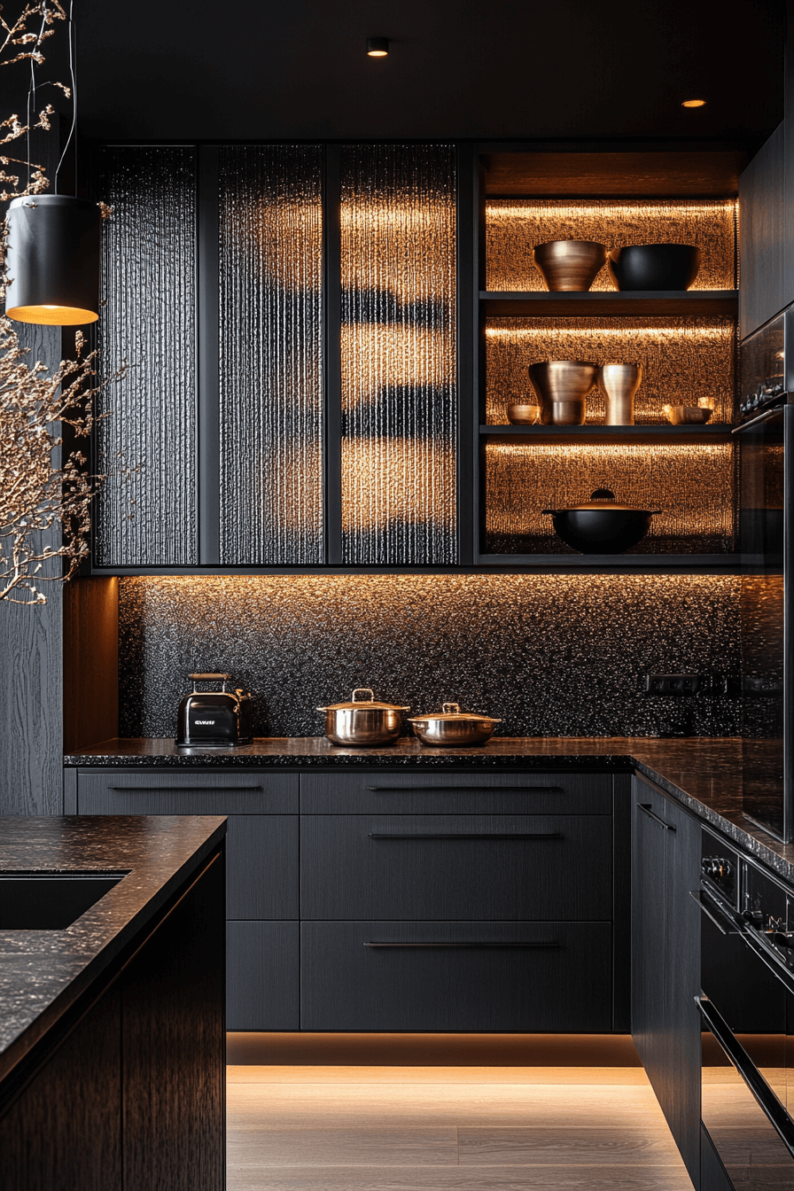 fluted glass kitchen cabinets