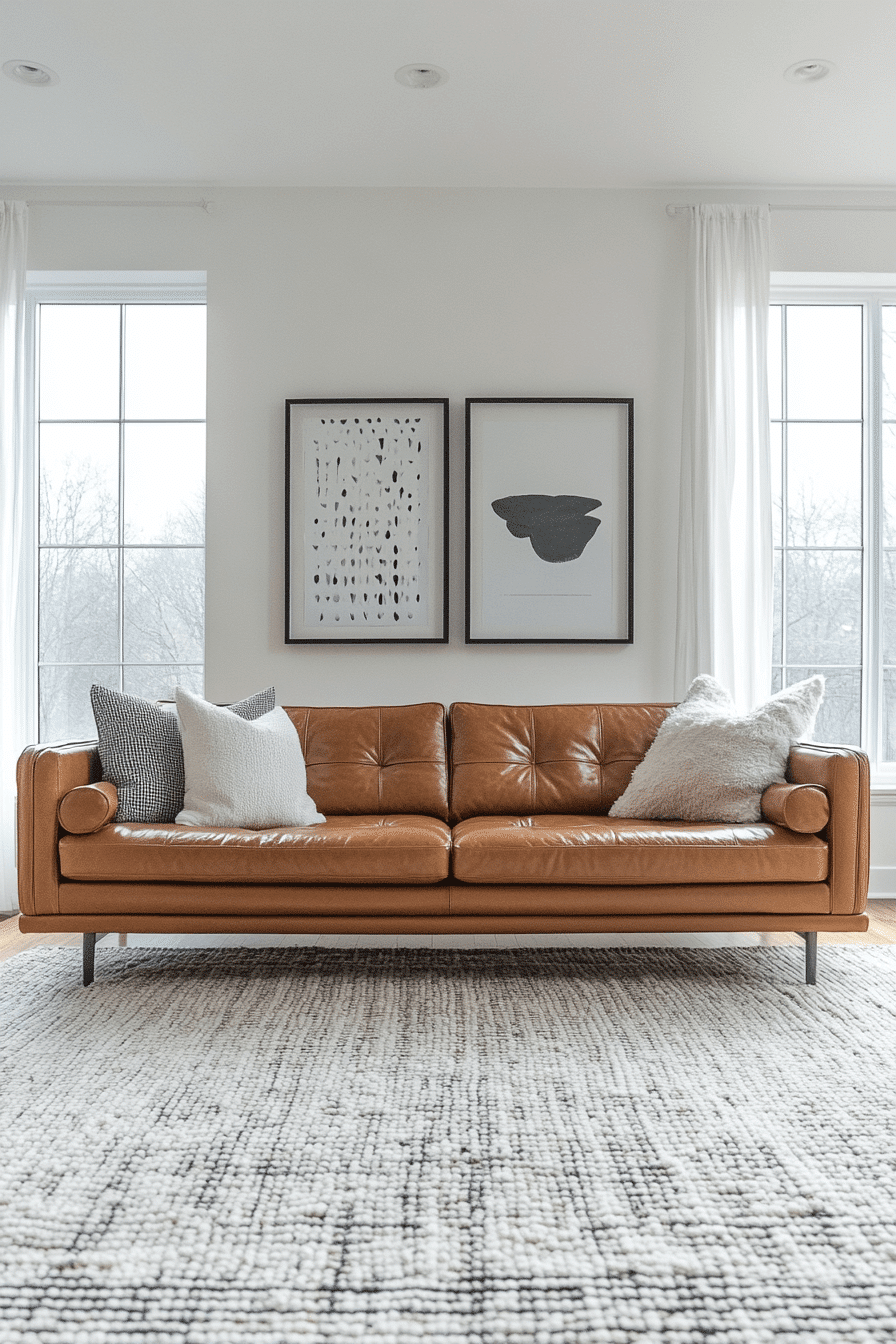 cognac couch living room ideas