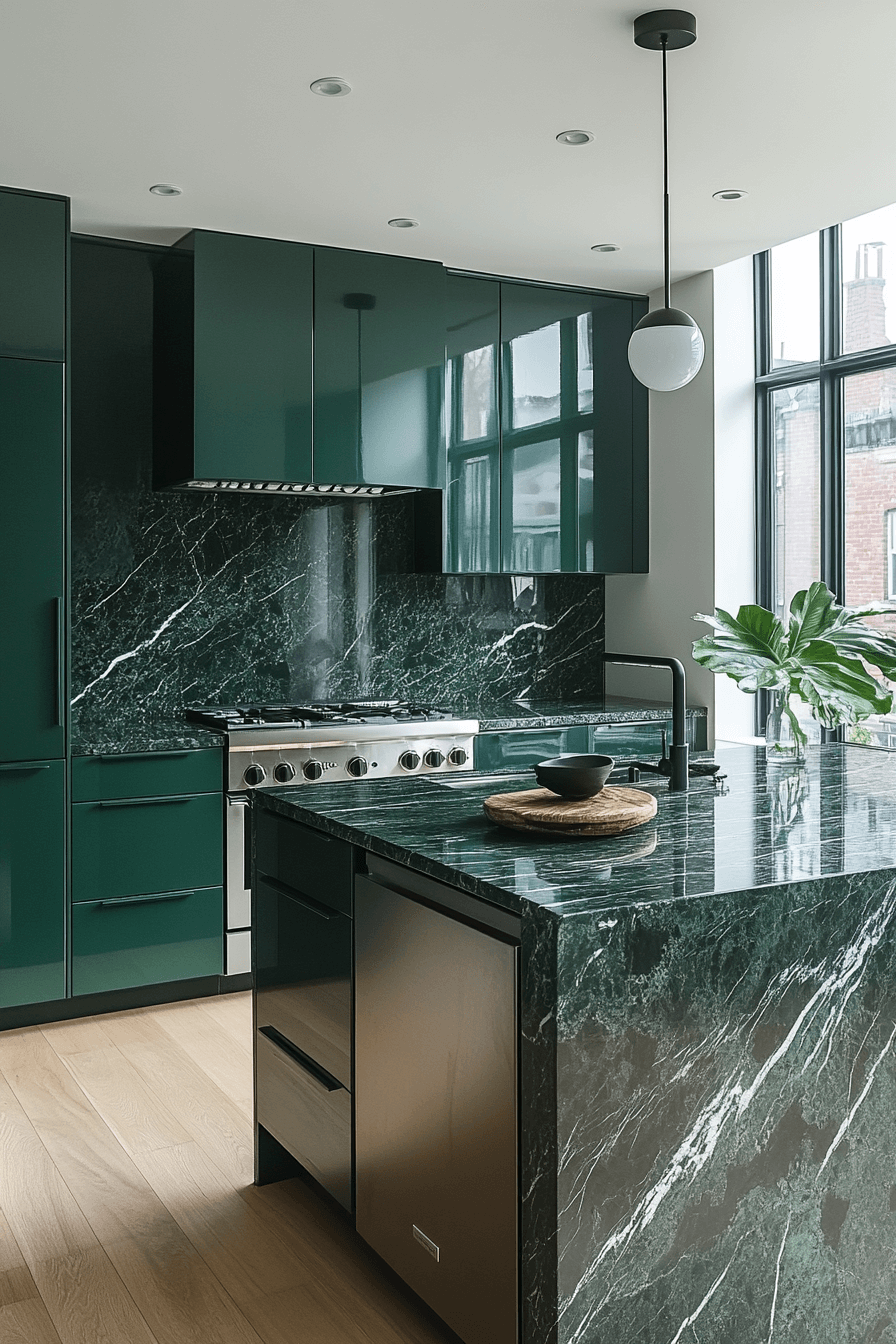 emerald green kitchen cabinets