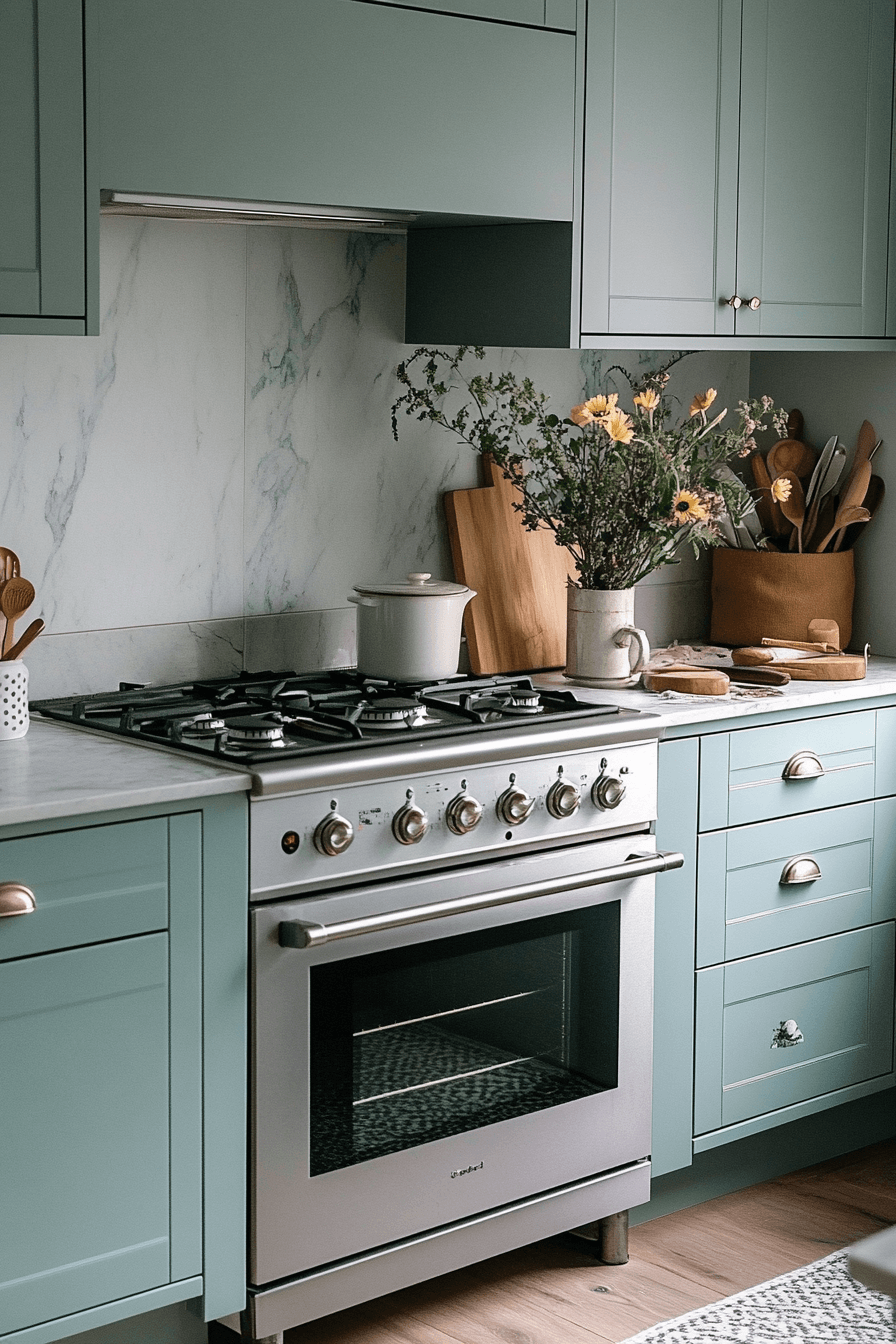mint green kitchen cabinets