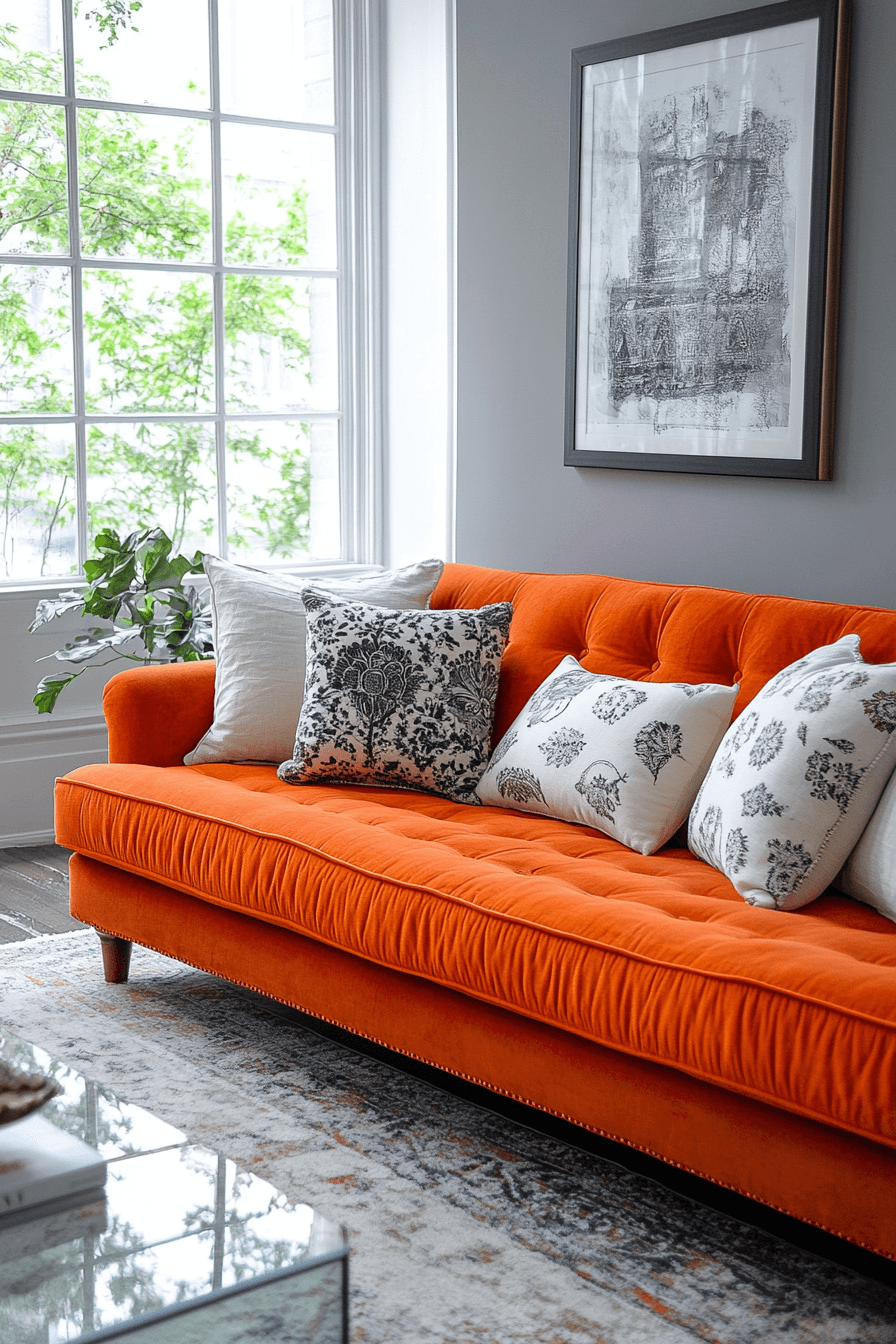 orange couch living room