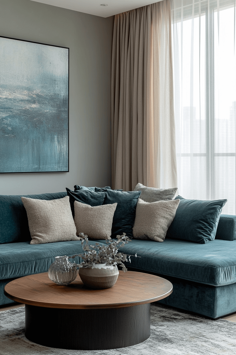 teal couch living room