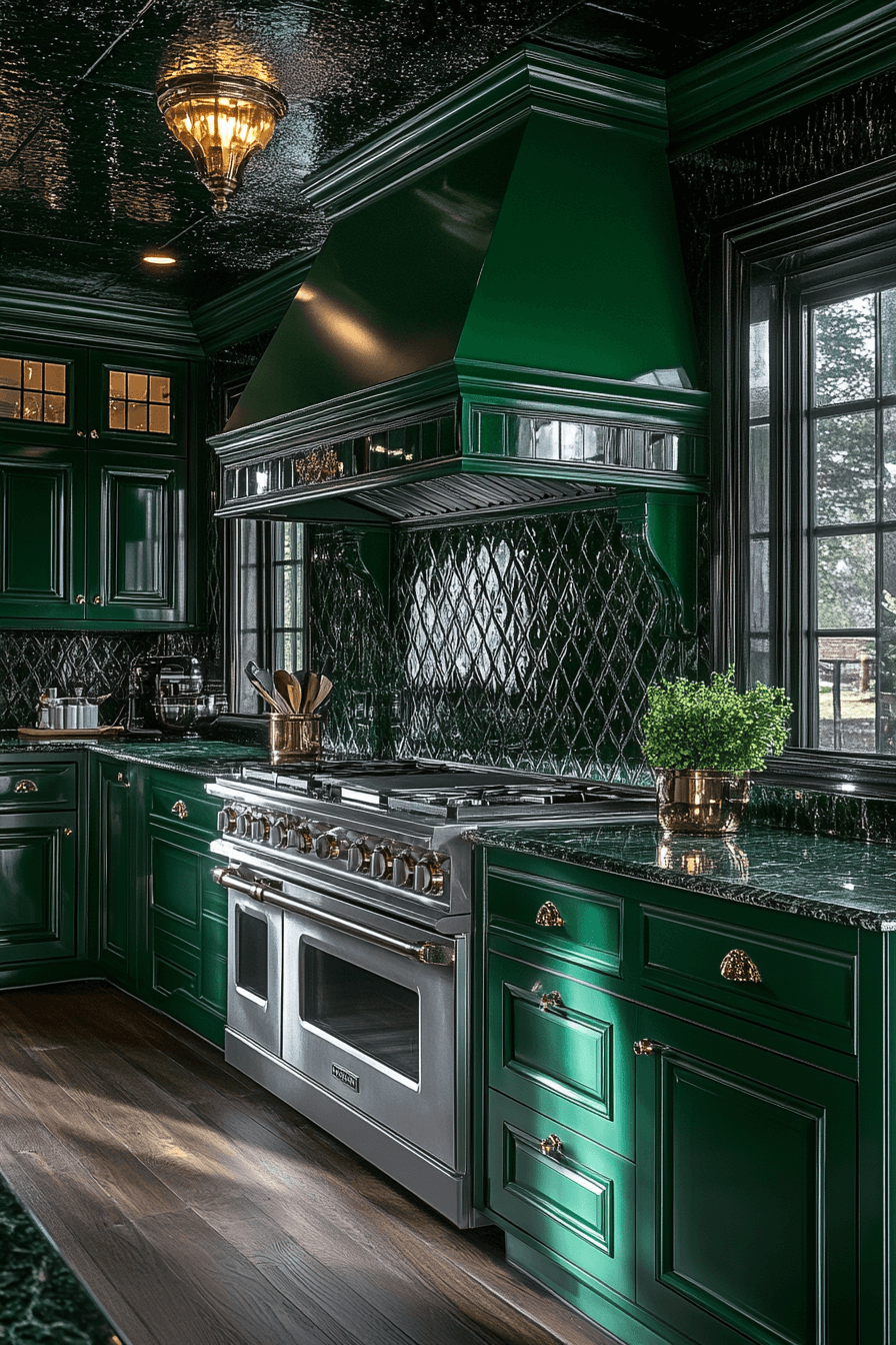 emerald green kitchen cabinets