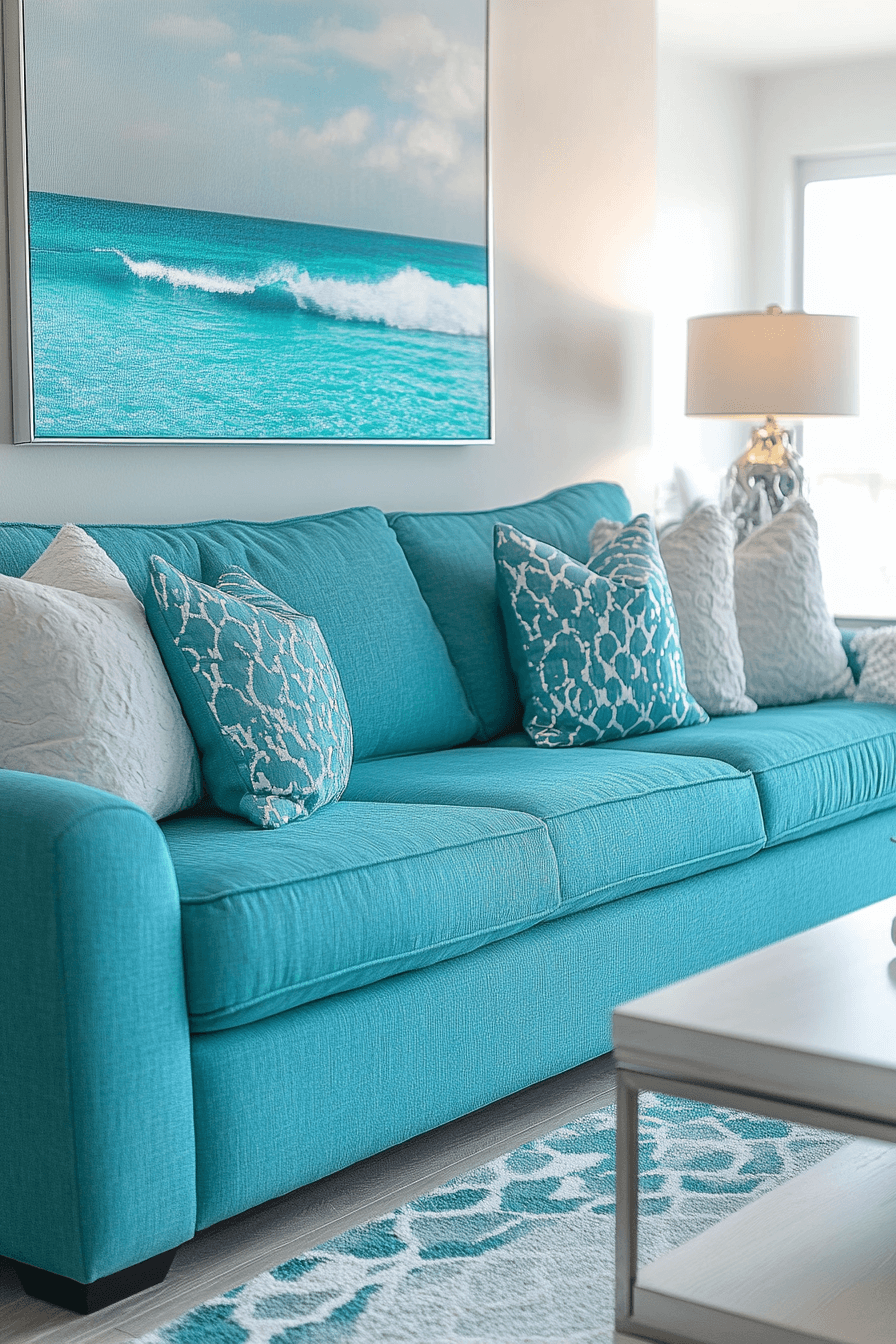 teal couch living room