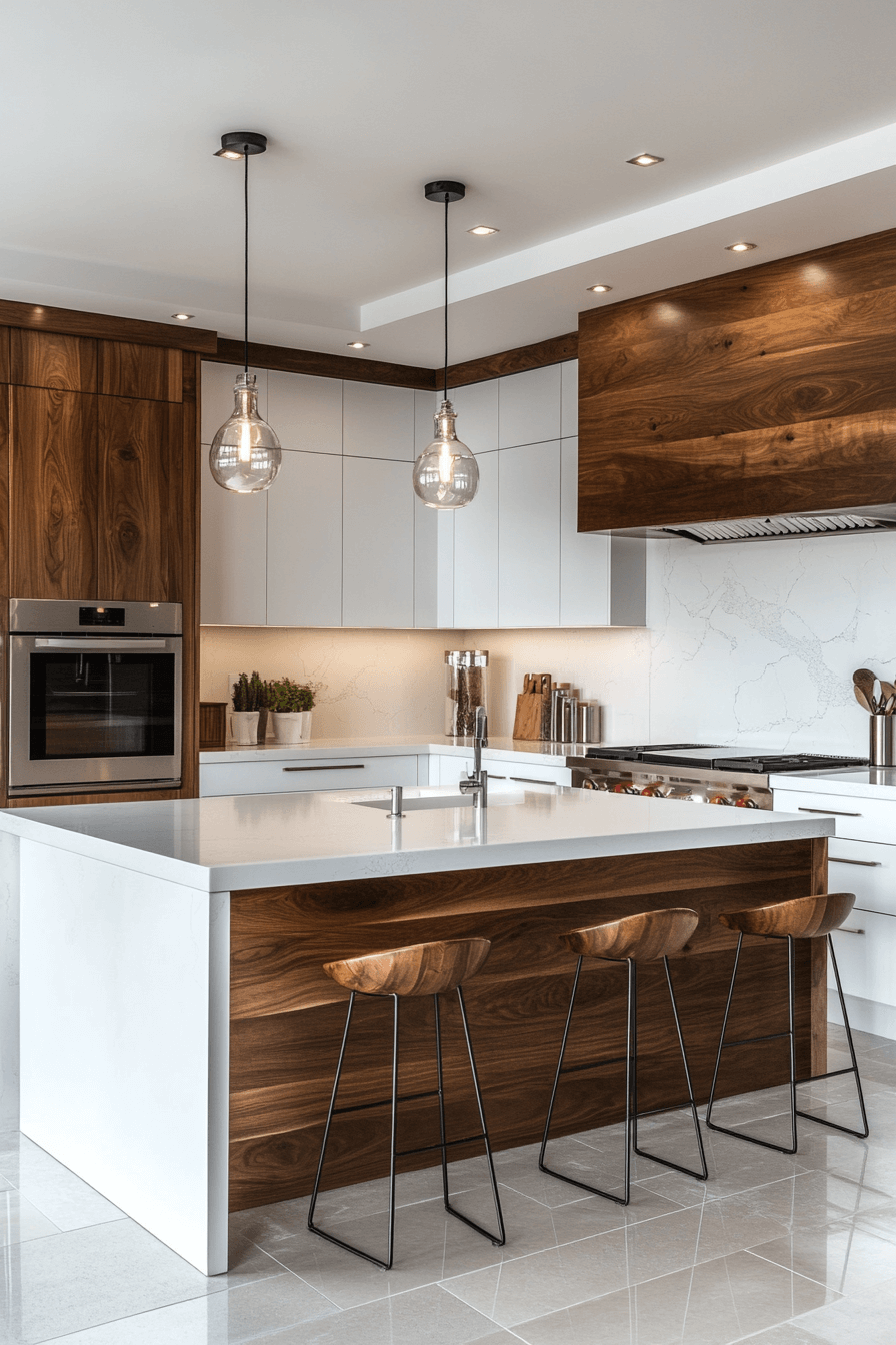 white and wood kitchen cabinets