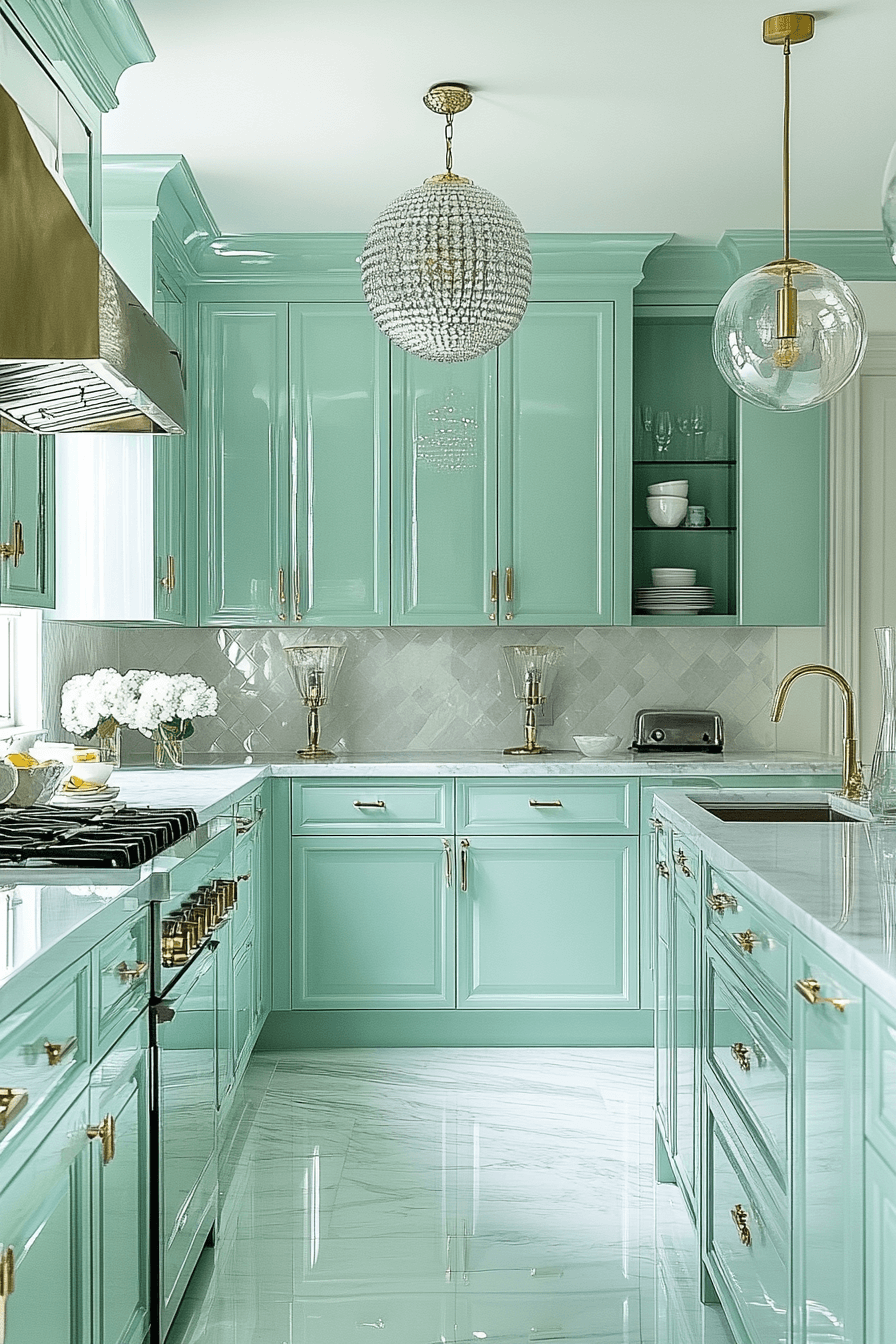 mint green kitchen cabinets