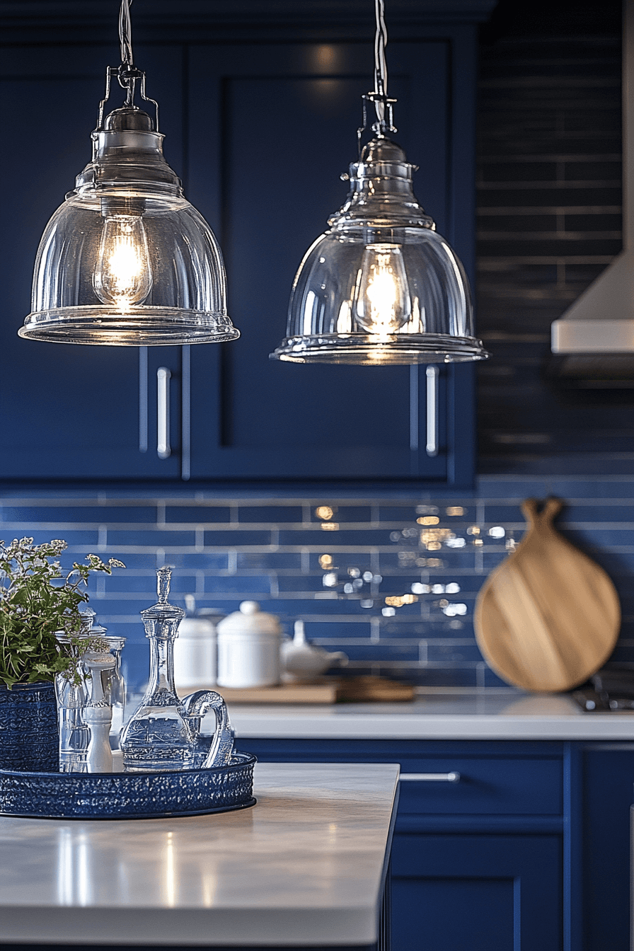 blue and white kitchen cabinets