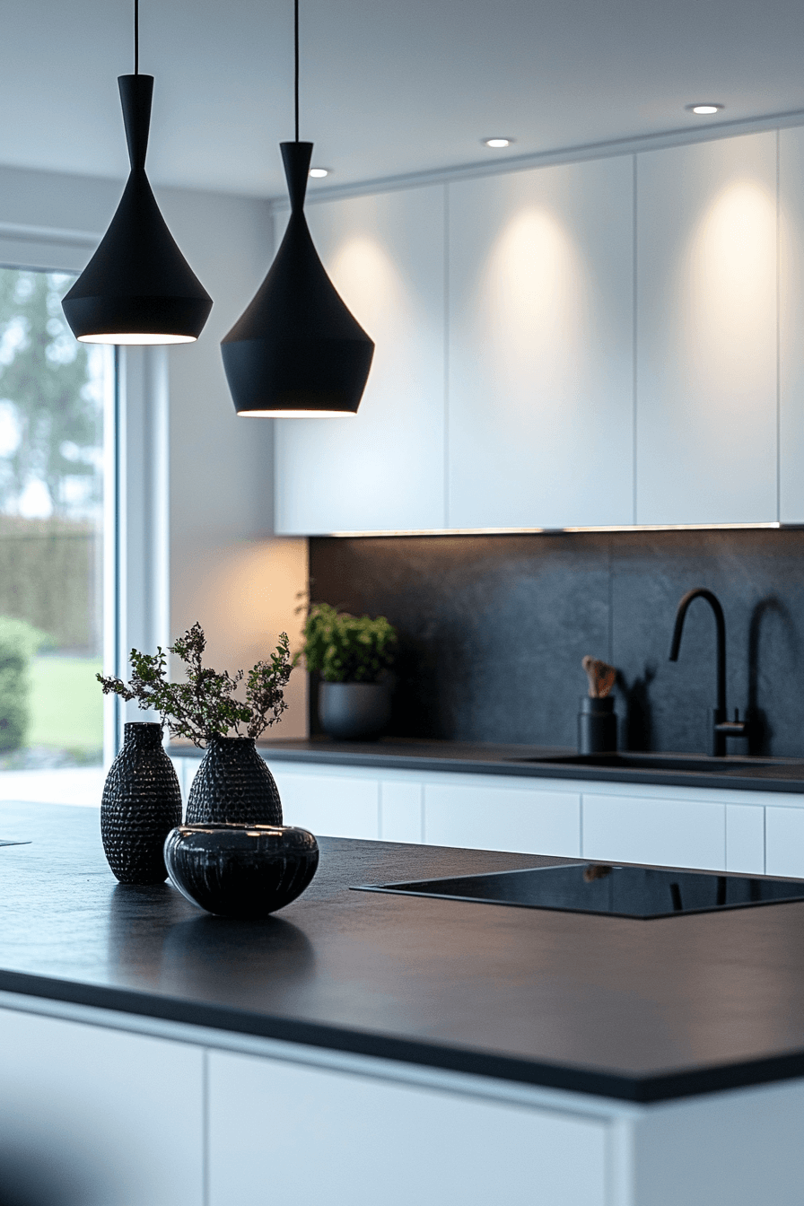white cabinets black countertops