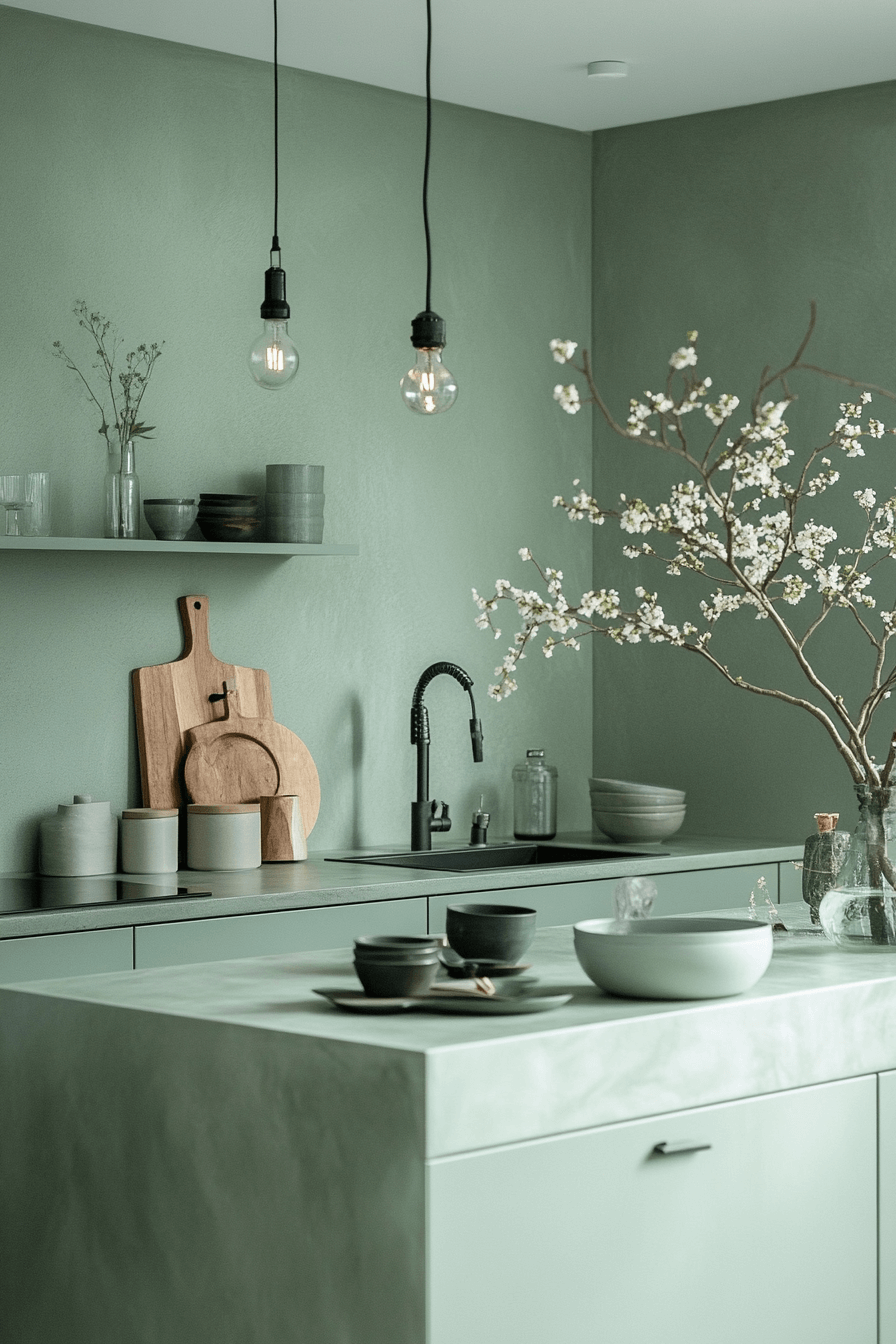 mint green kitchen cabinets