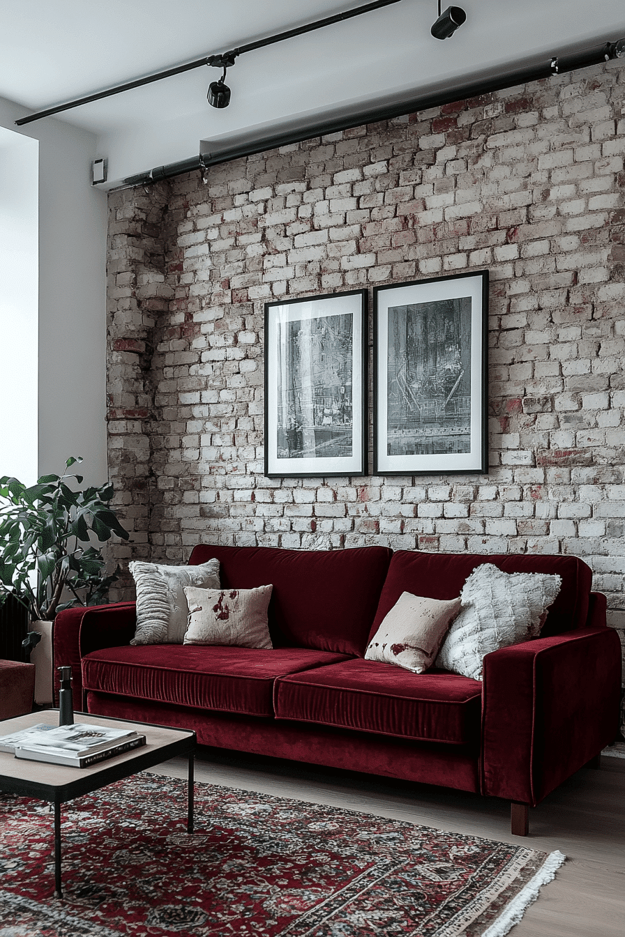 burgundy couch living room