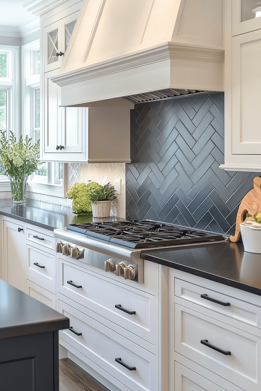 white cabinets black countertops