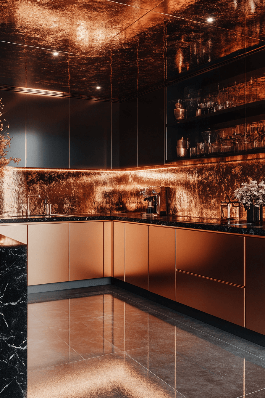 rose gold kitchen cabinets