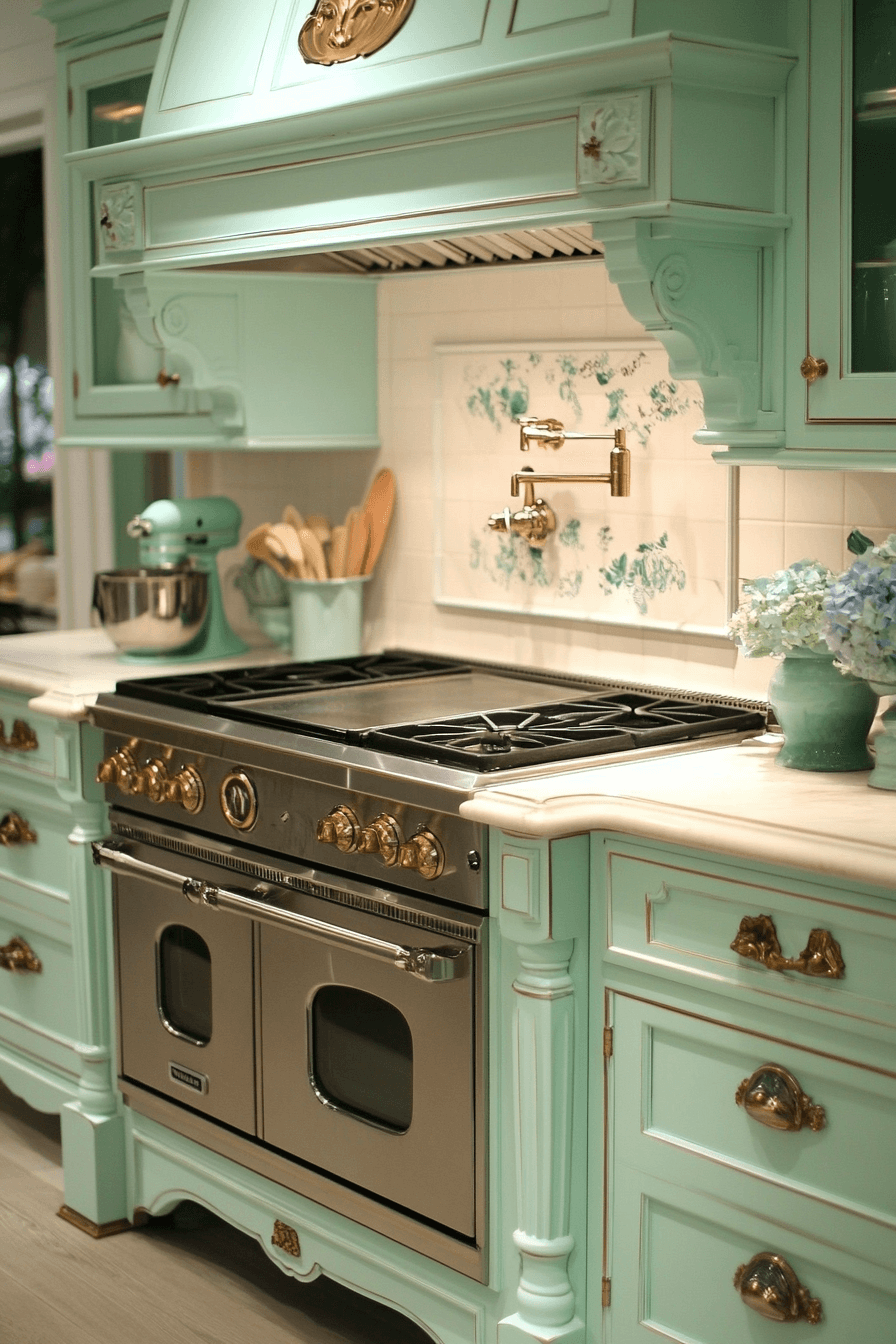 mint green kitchen cabinets