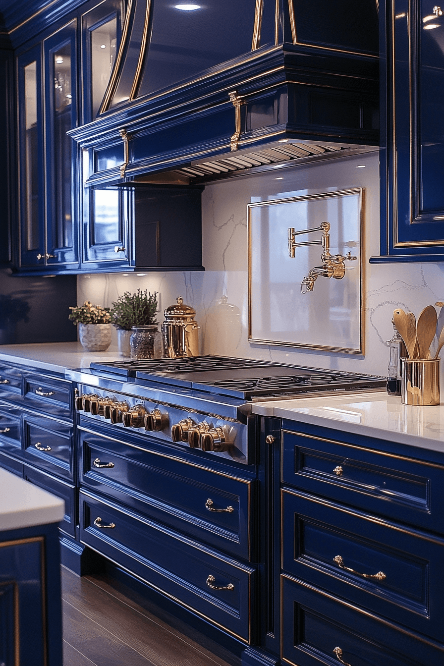 blue and white kitchen cabinets