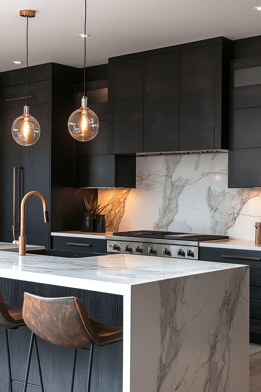 black cabinets white countertops