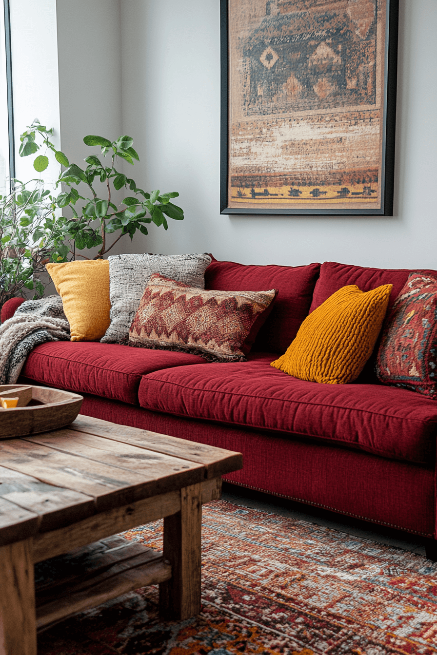 burgundy couch living room