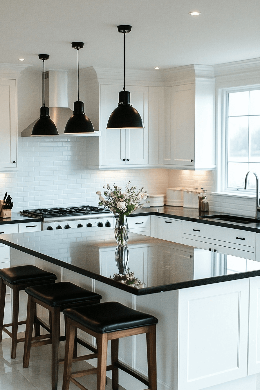 white cabinets black countertops