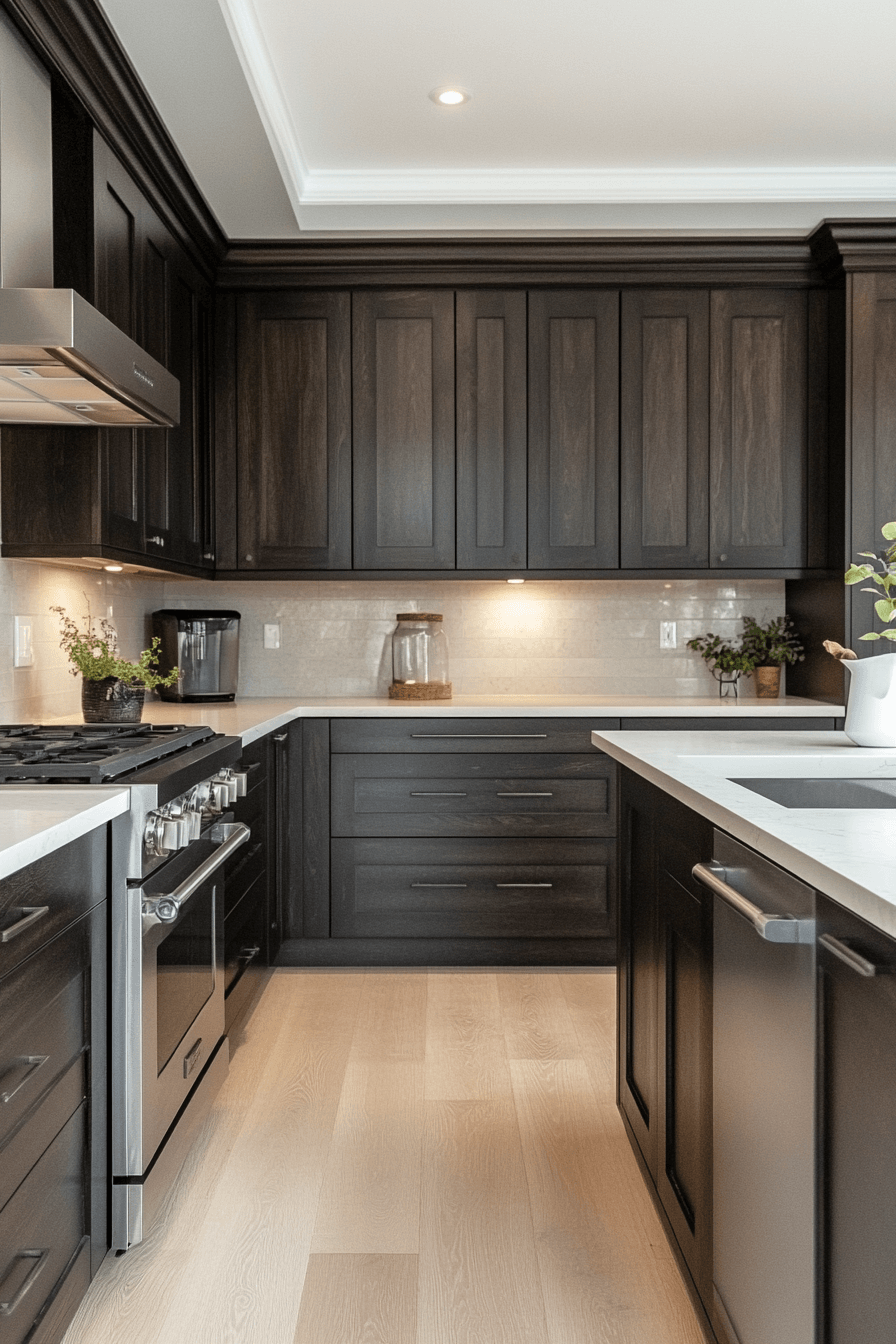 dark stained kitchen cabinets