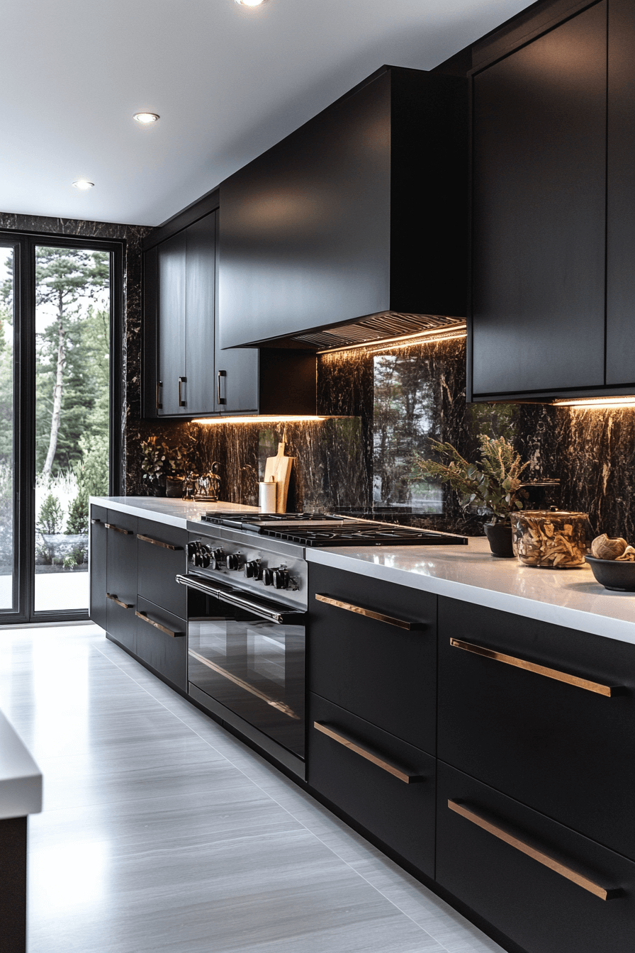 black cabinets white countertops