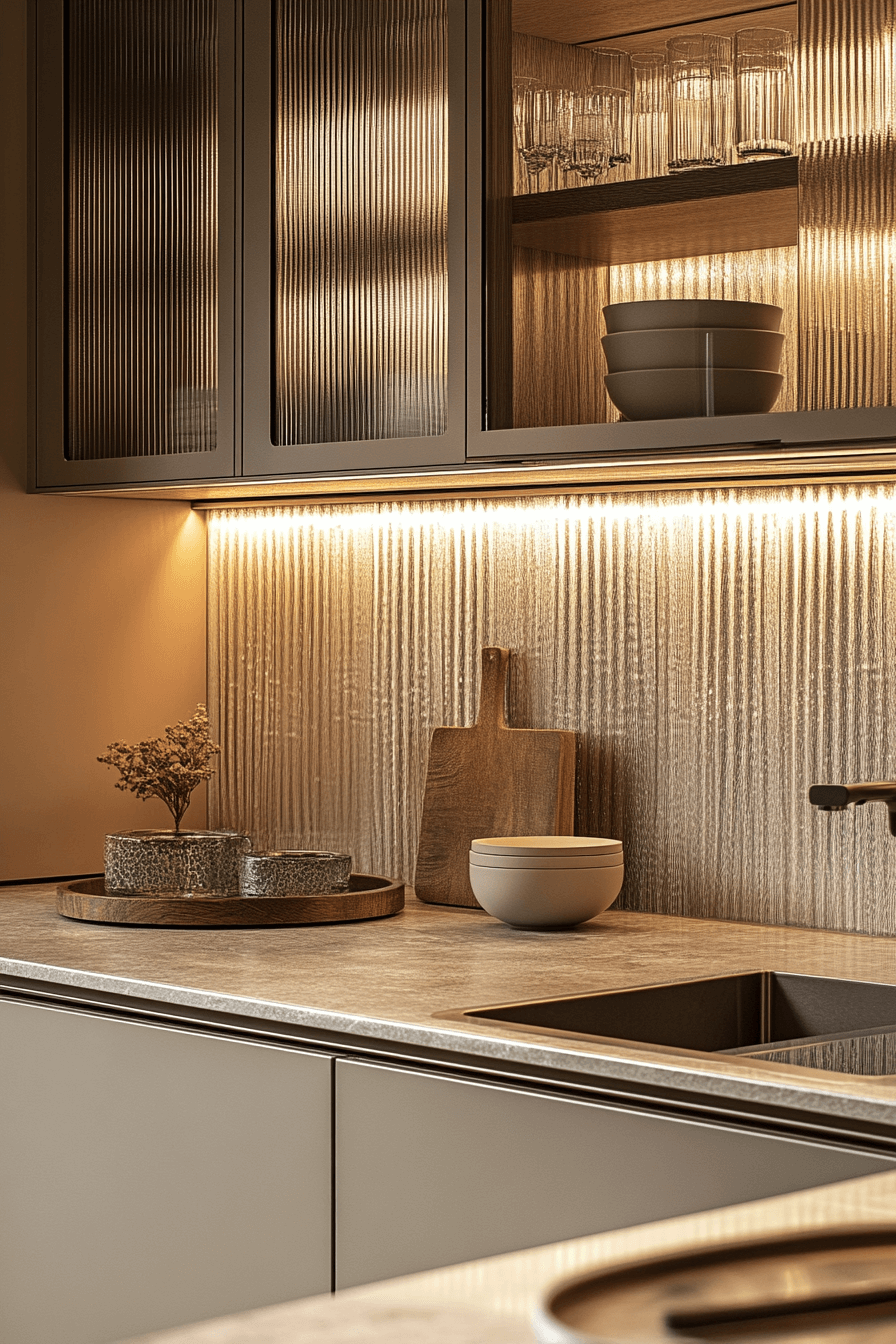 fluted glass kitchen cabinets