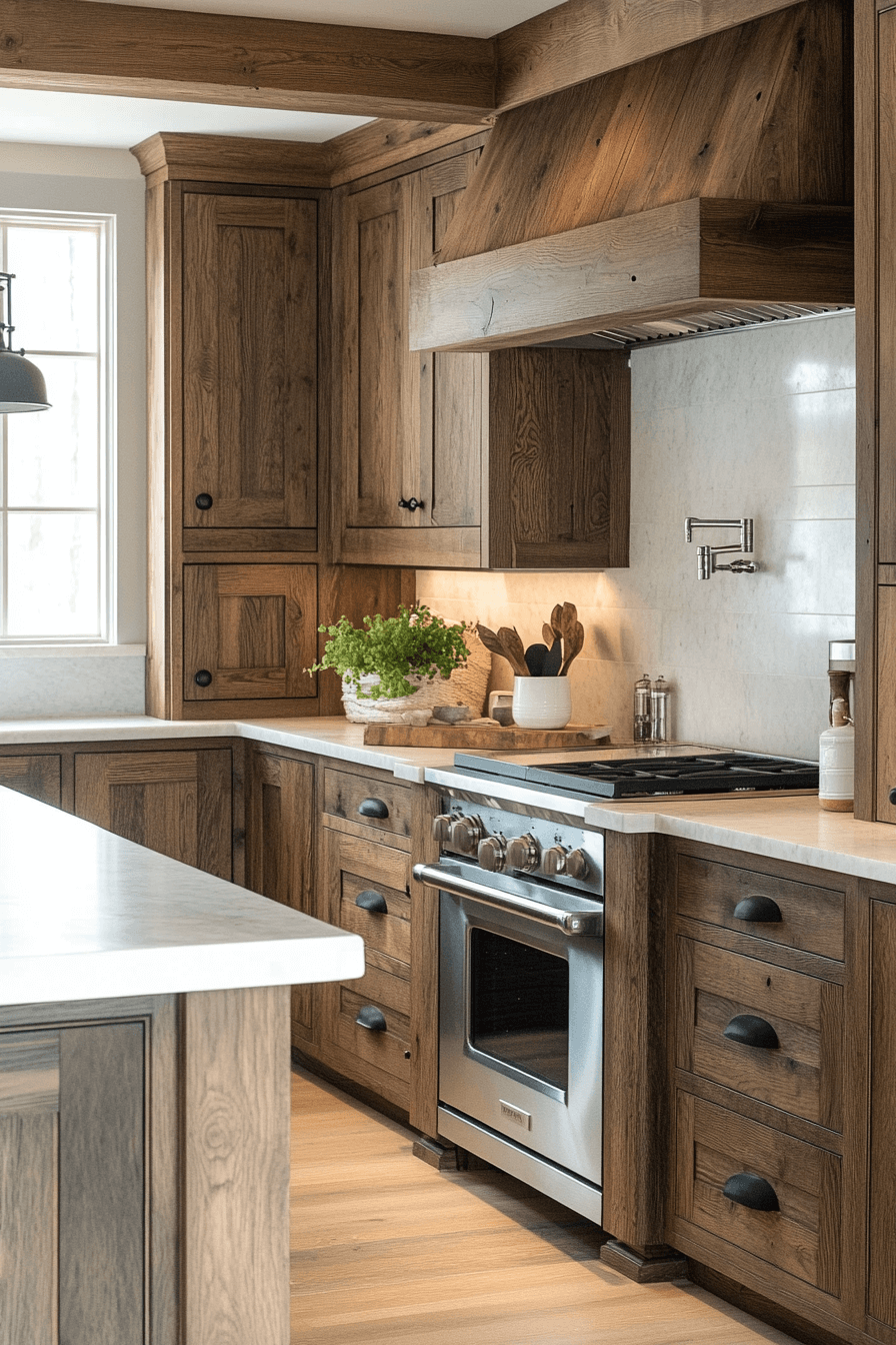 dark stained kitchen cabinets