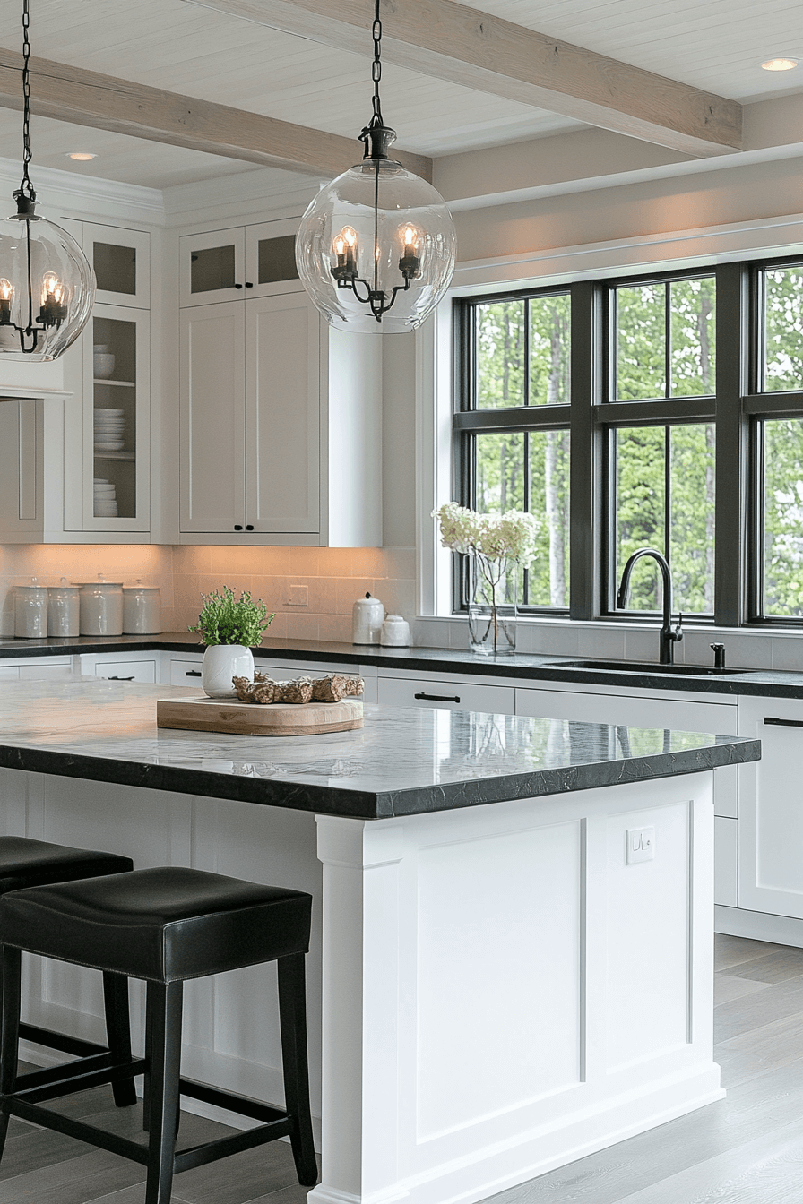 white cabinets black countertops