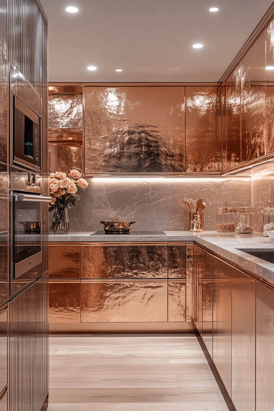 rose gold kitchen cabinets