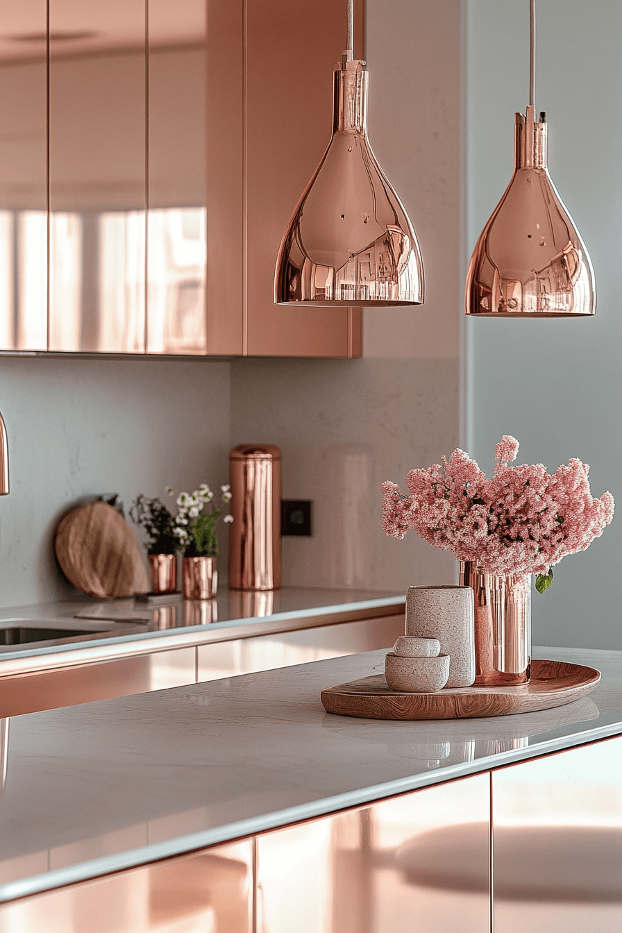 rose gold kitchen cabinets