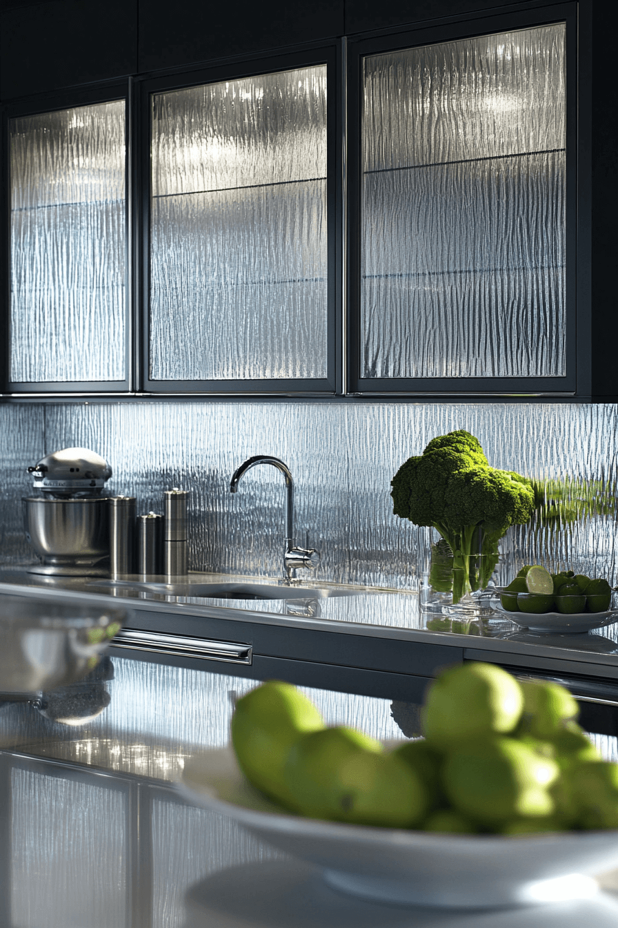 fluted glass kitchen cabinets
