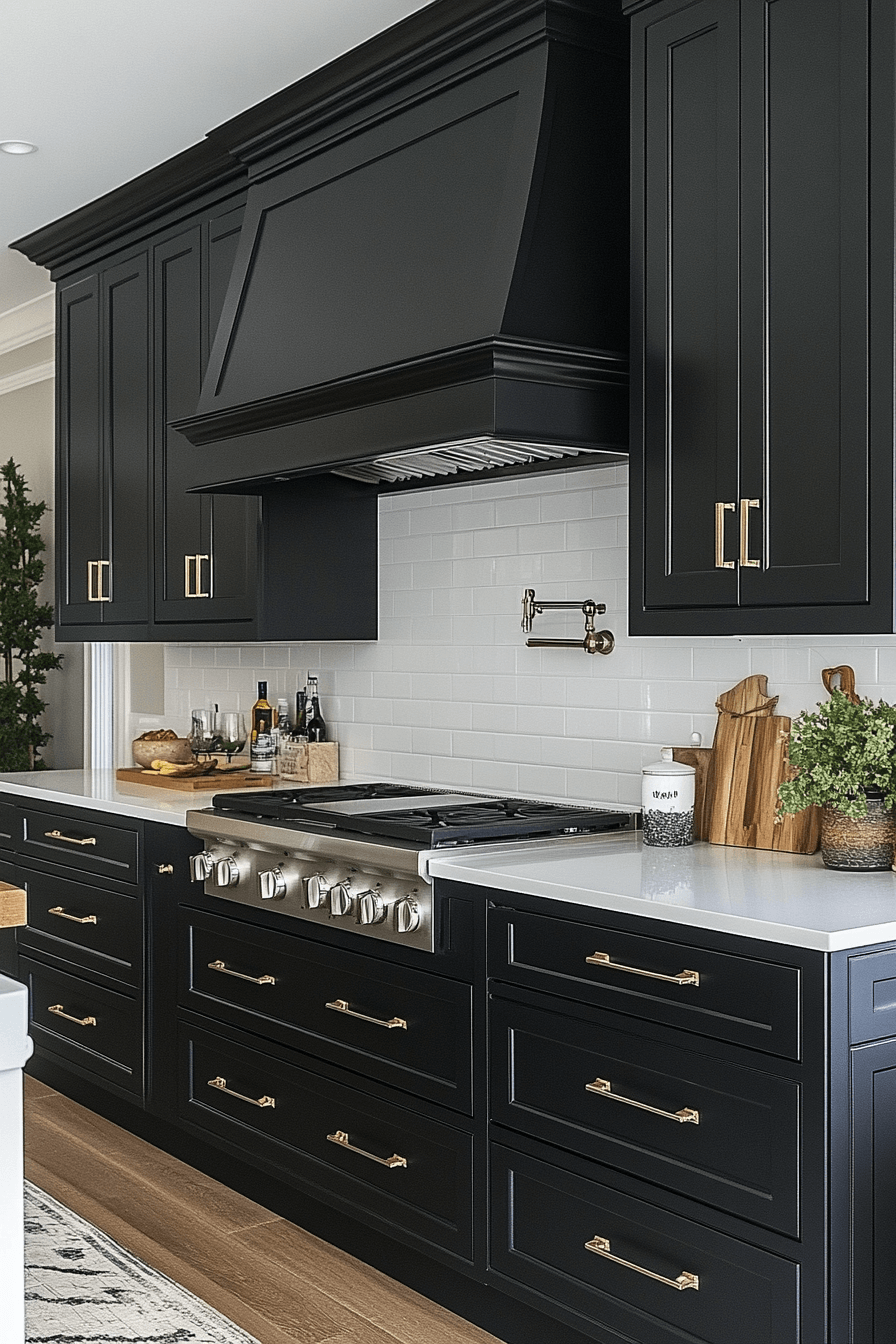 black cabinets white countertops