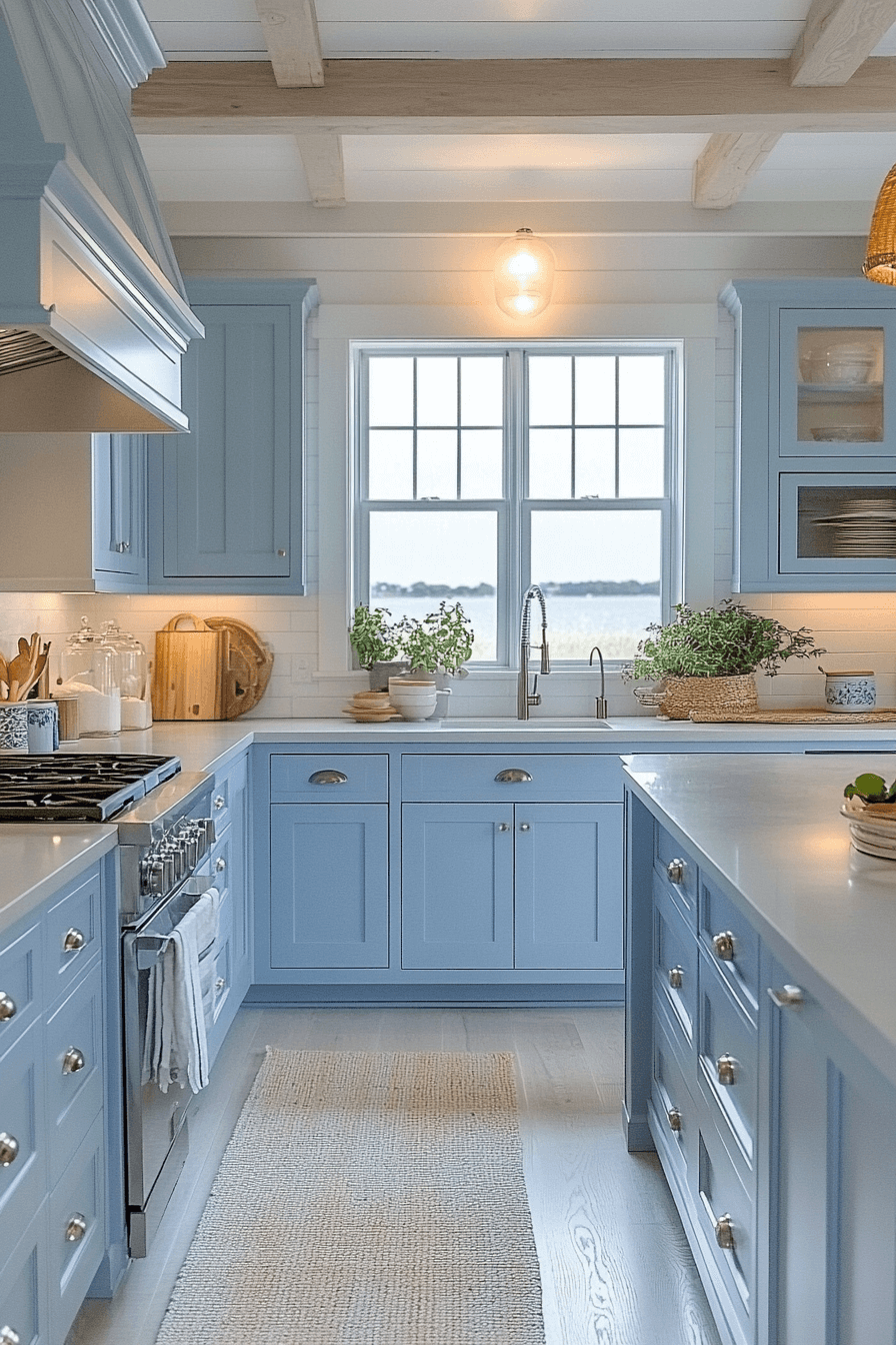 blue and white kitchen cabinets