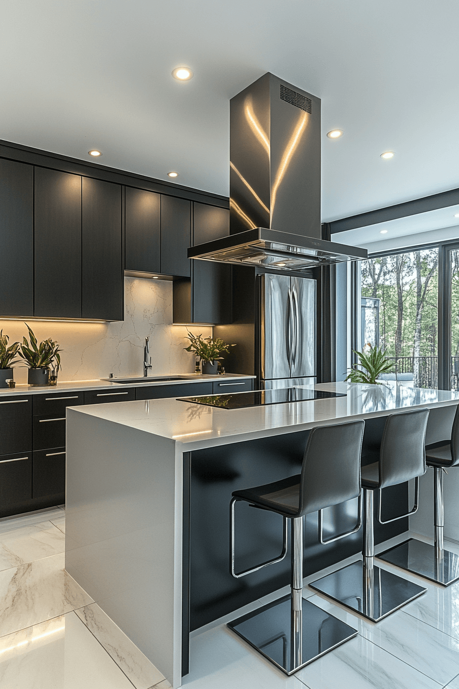 black cabinets white countertops