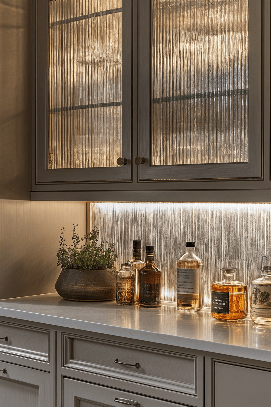 fluted glass kitchen cabinets