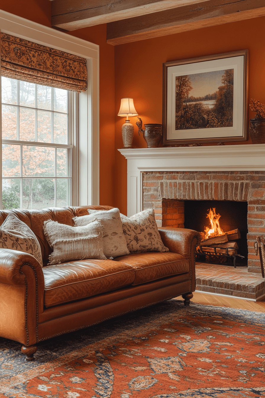cognac couch living room ideas