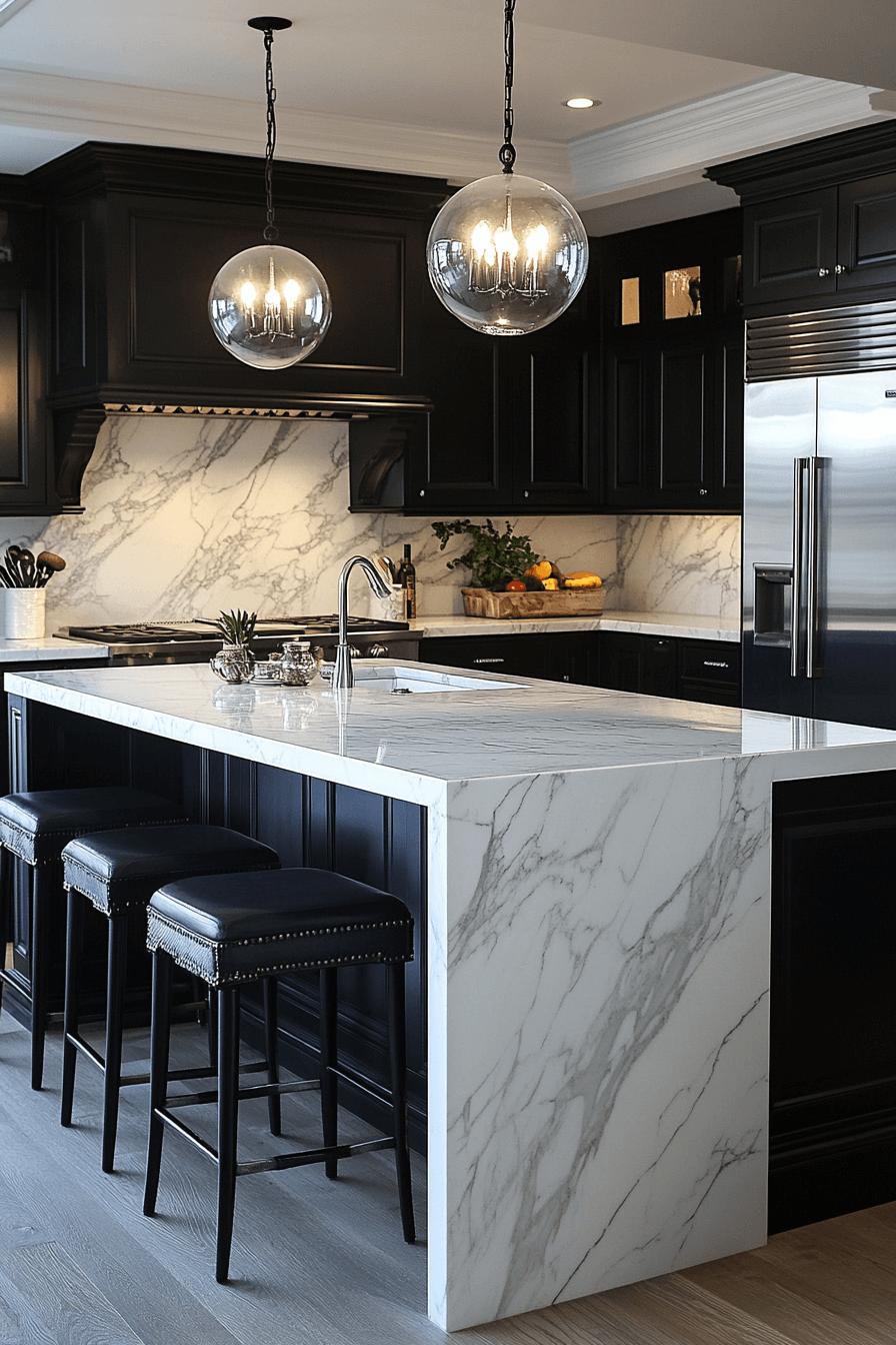 black cabinets white countertops