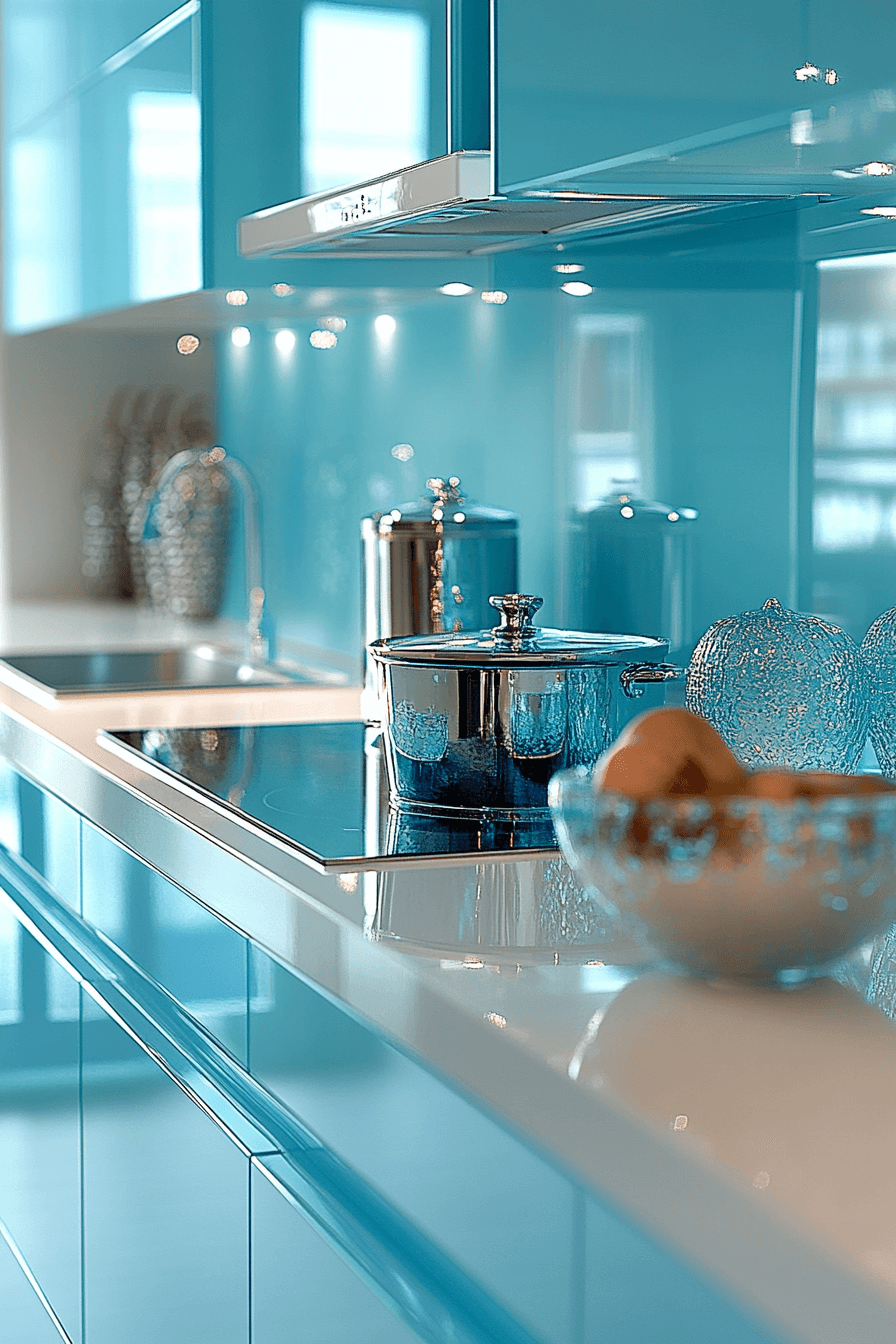 blue and white kitchen cabinets