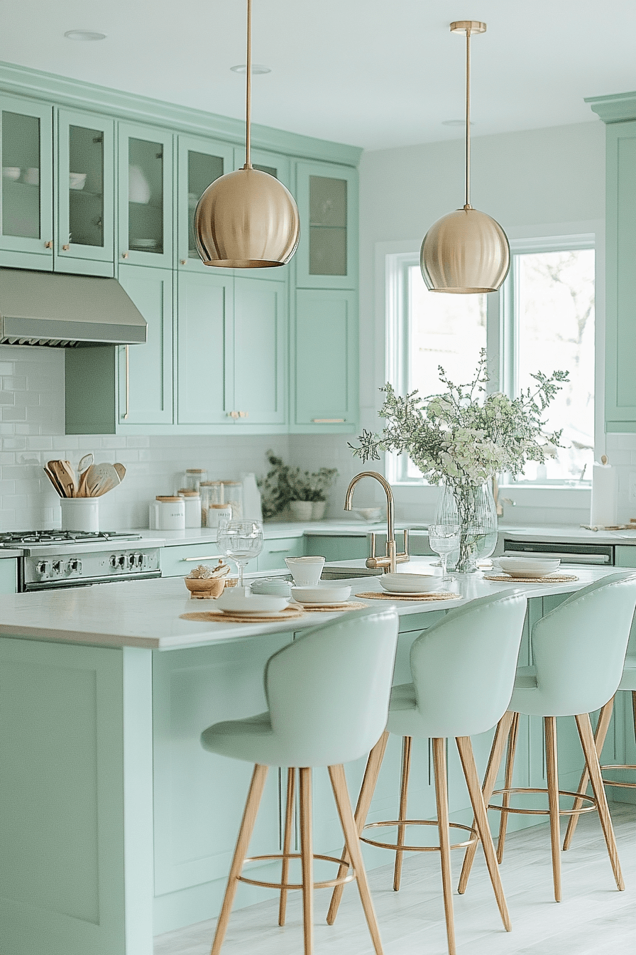 mint green kitchen cabinets