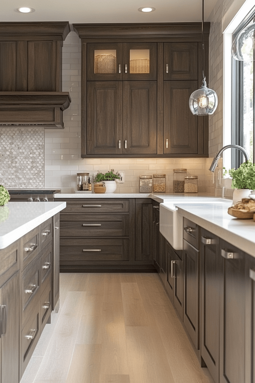 dark stained kitchen cabinets