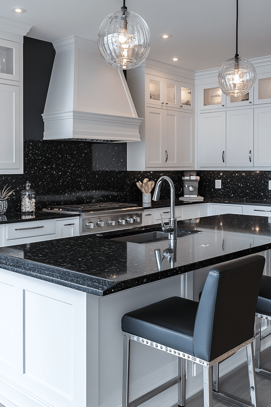 white cabinets black countertops