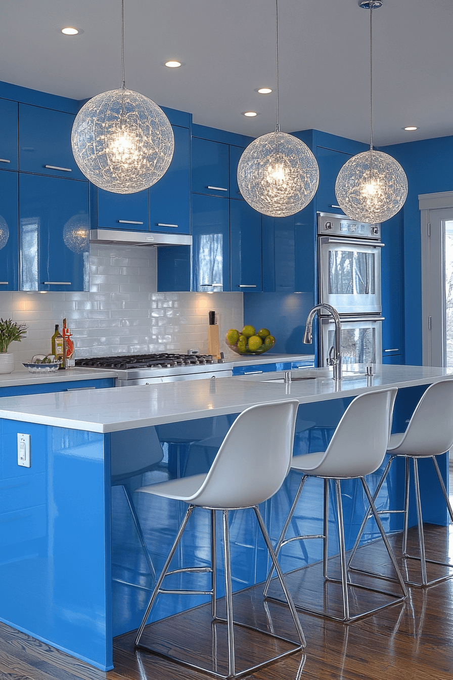 blue and white kitchen cabinets