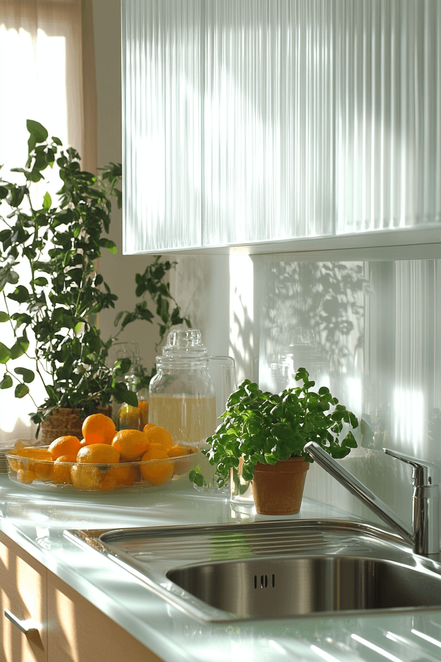 fluted glass kitchen cabinets